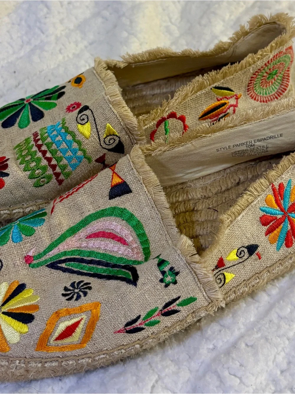 Johnny Was Embroidered Tan Espadrilles with Green & Black Accents - Picture 2 of 15